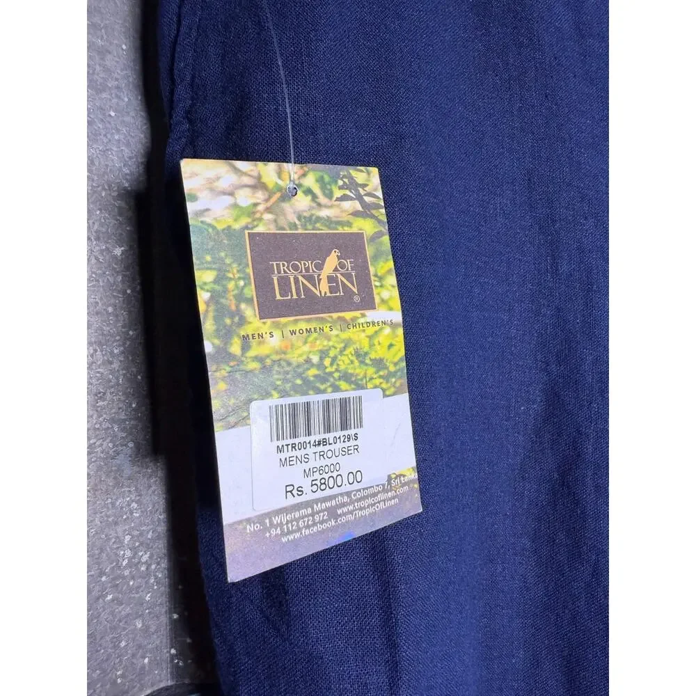 Tropic of Linen Mens Navy Blue Linen Cotton Trouser Pants Size S NWT Resortwear